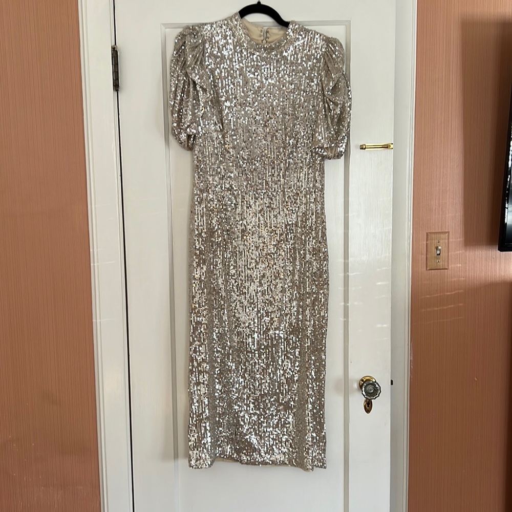 H&M silver sequin midi dress